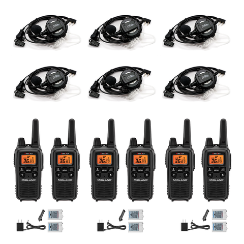 BUNDLE: Midland ProPack - 6 Radios, 6 Premium PTT Coil Tube Headsets